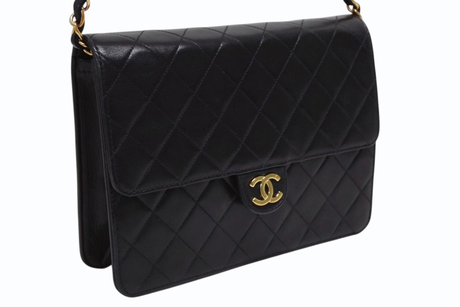 Chanel S Flap S Chain Shoulder Bag CC Logo Lambskin Black Gold — view 3