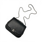 Chanel Bag Shoulder Leather Black Silver Turnlock Chain