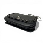 Chanel Bag Shoulder Leather Black Silver Turnlock Chain