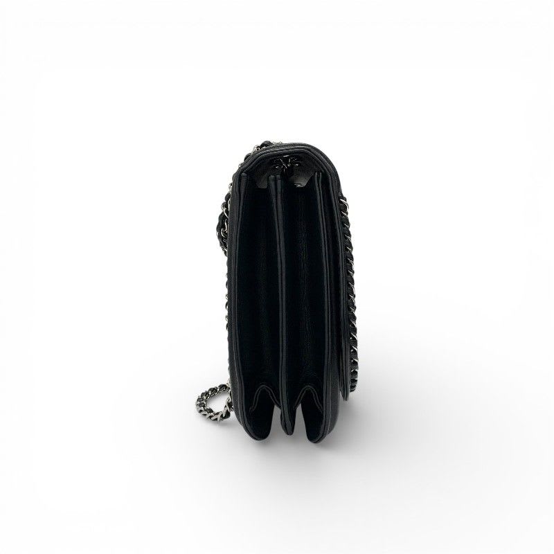 Chanel Bag Shoulder Leather Black Silver Turnlock Chain