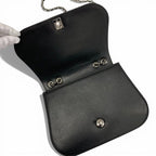 Chanel Bag Shoulder Leather Black Silver Turnlock Chain