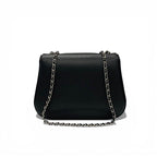 Chanel Bag Shoulder Leather Black Silver Turnlock Chain