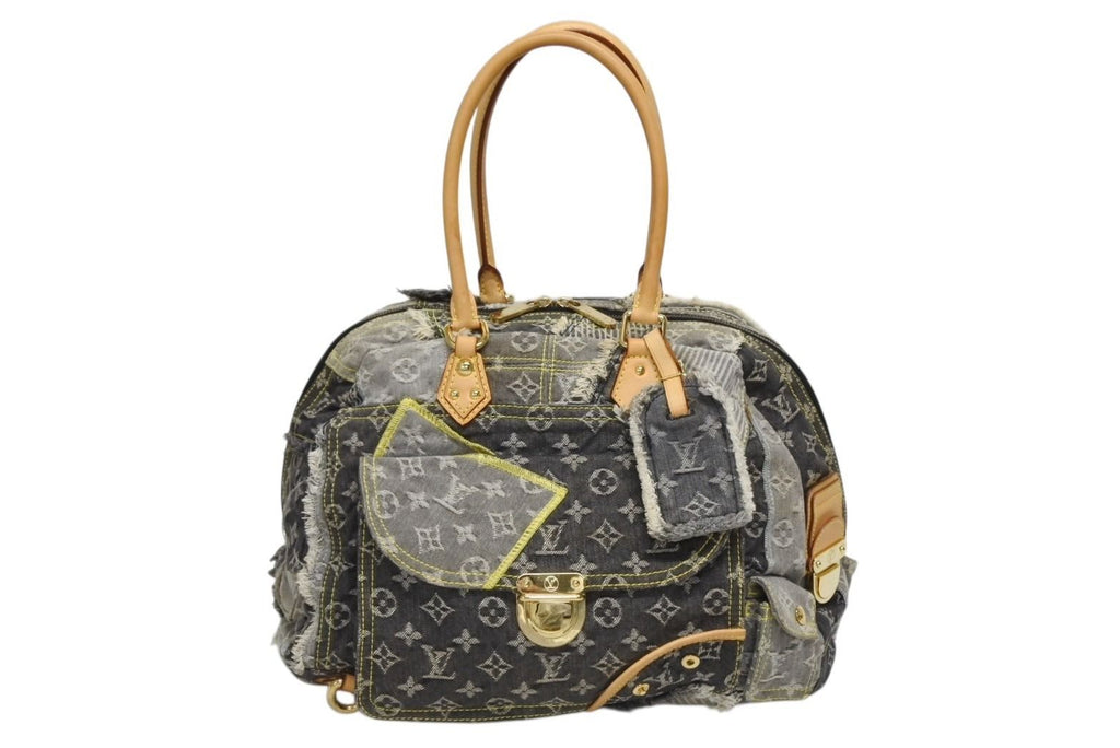 Louis Vuitton Bowley Handbag Monogram Denim Black Gray