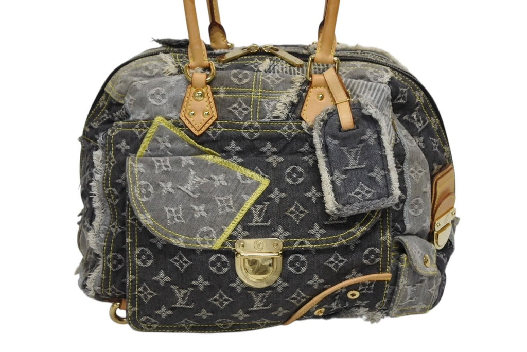 Louis Vuitton Bowley Handbag Monogram Denim Black Gray — view 2