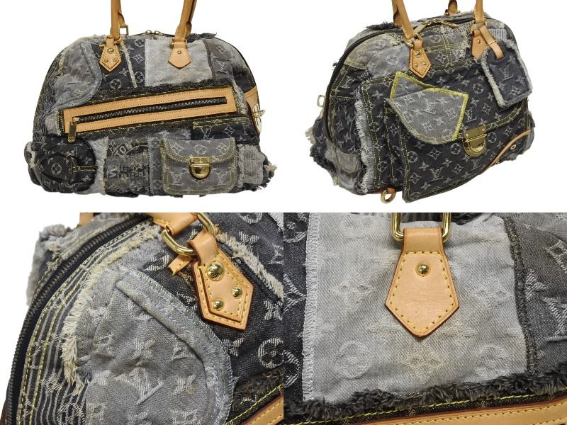 Louis Vuitton Bowley Handbag Monogram Denim Black Gray — view 3