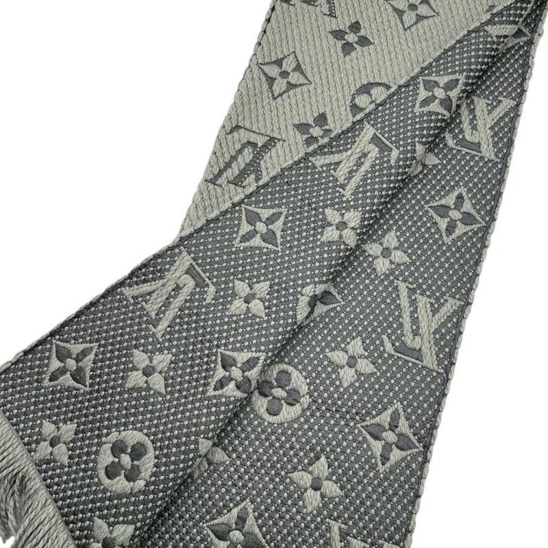 Louis Vuitton Muffler Echarpe Logomania Wool Silk Monogram Gray Scarf — view 7