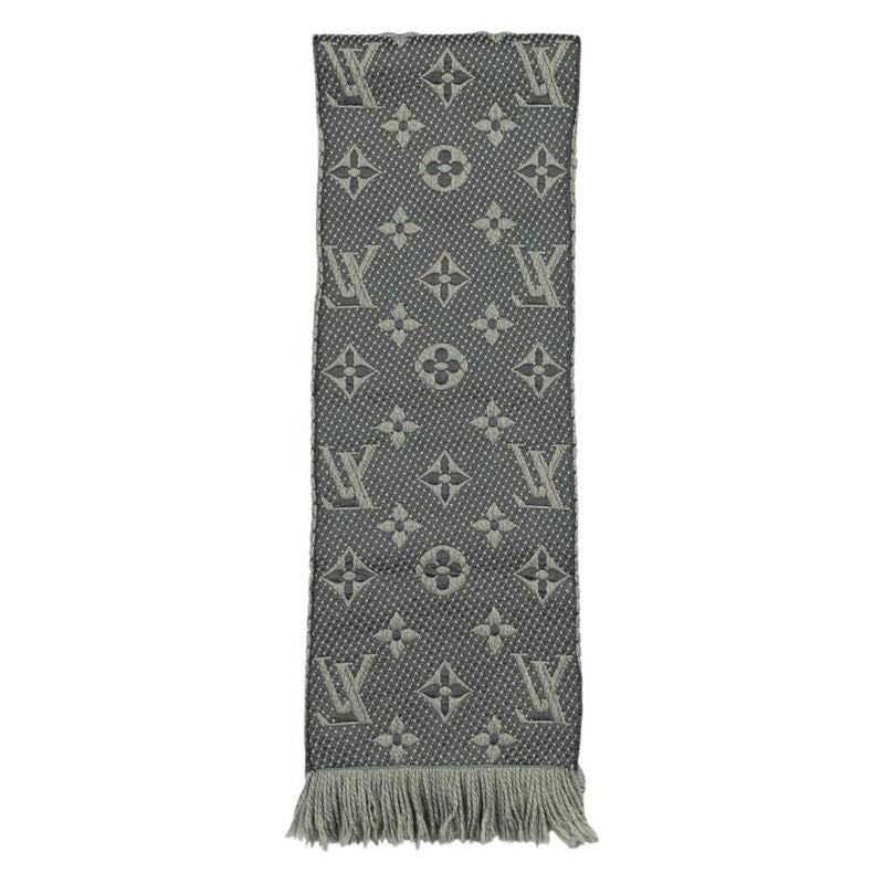 Louis Vuitton Muffler Echarpe Logomania Wool Silk Monogram Gray Scarf — view 4