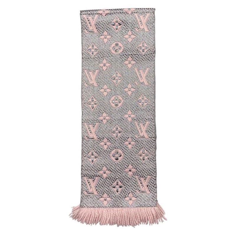 Louis Vuitton Muffler Echarpe Logomania Shine Wool Silk Monogram Rose Scarf — view 5