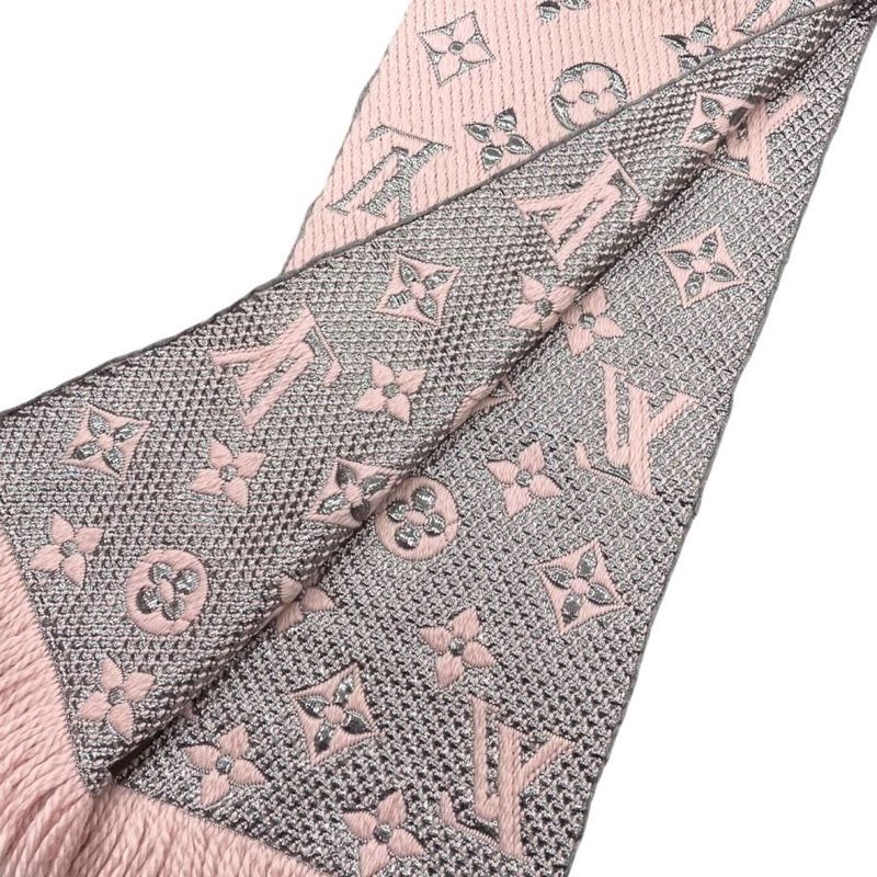 Louis Vuitton Muffler Echarpe Logomania Shine Wool Silk Monogram Rose Scarf — view 7