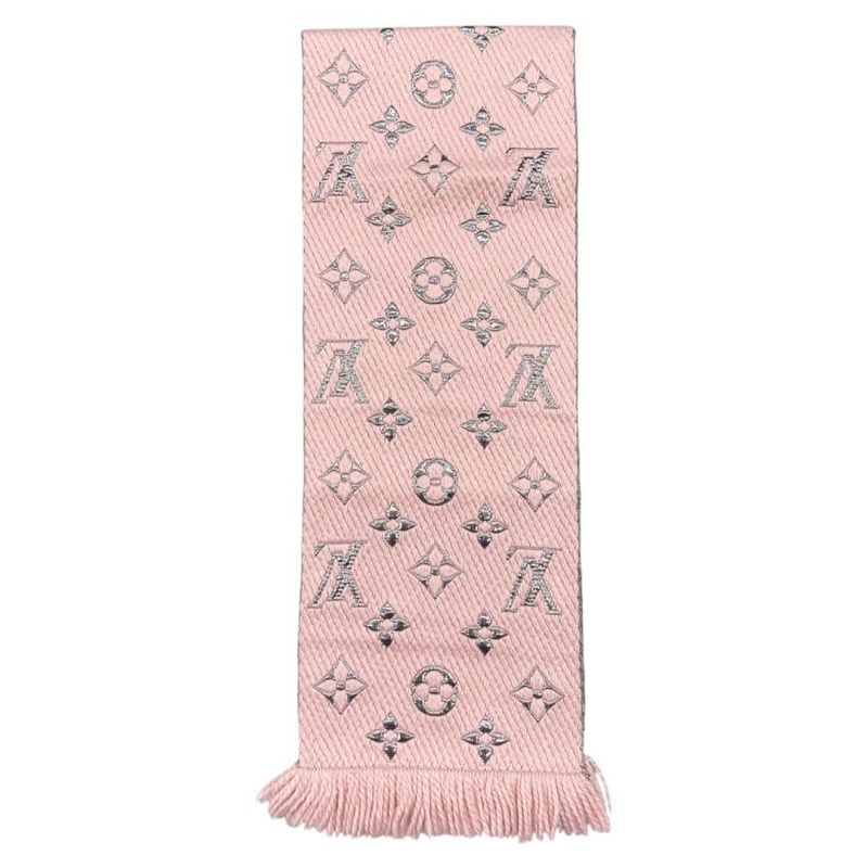 Louis Vuitton Muffler Echarpe Logomania Shine Wool Silk Monogram Rose Scarf — view 4