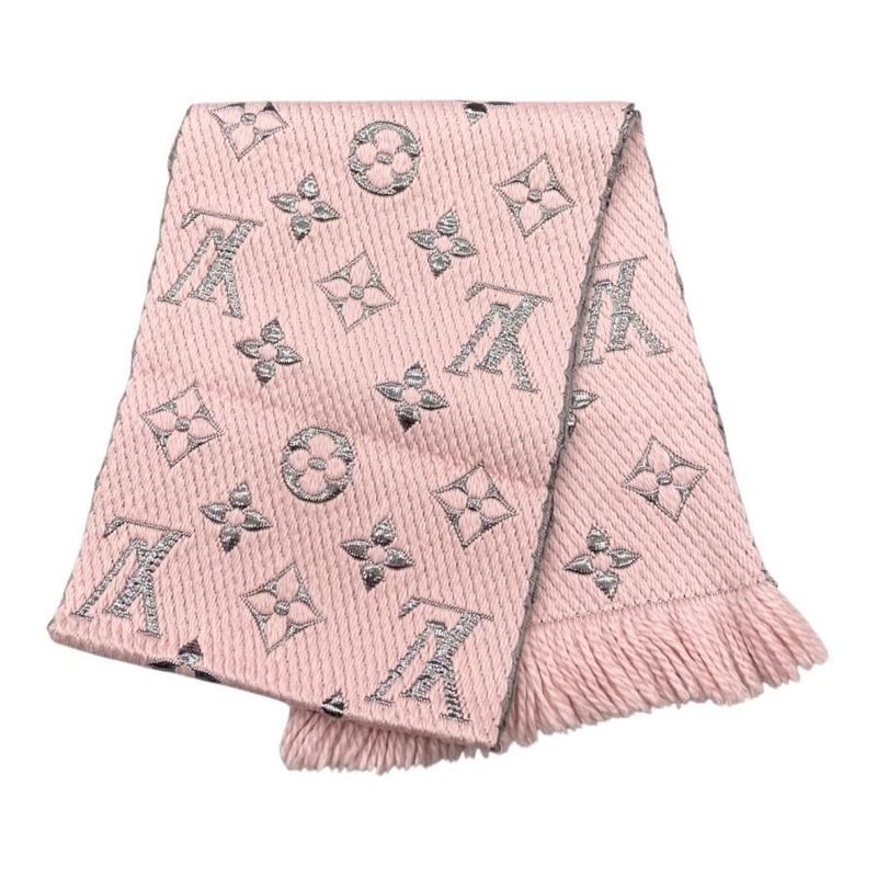 Louis Vuitton Muffler Echarpe Logomania Shine Wool Silk Monogram Rose Scarf — view 2