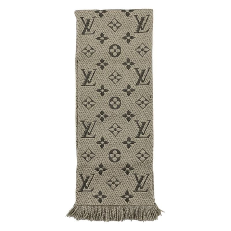 Louis Vuitton Muffler Echarpe Logomania Wool Silk Monogram Brown Scarf — view 3