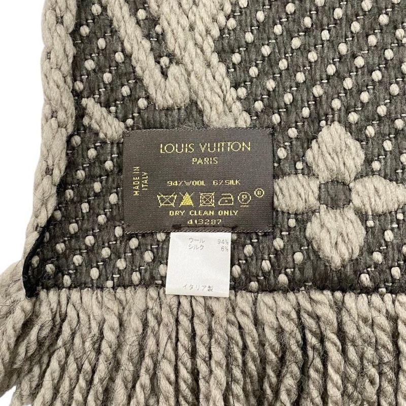 Louis Vuitton Muffler Echarpe Logomania Wool Silk Monogram Brown Scarf — view 8