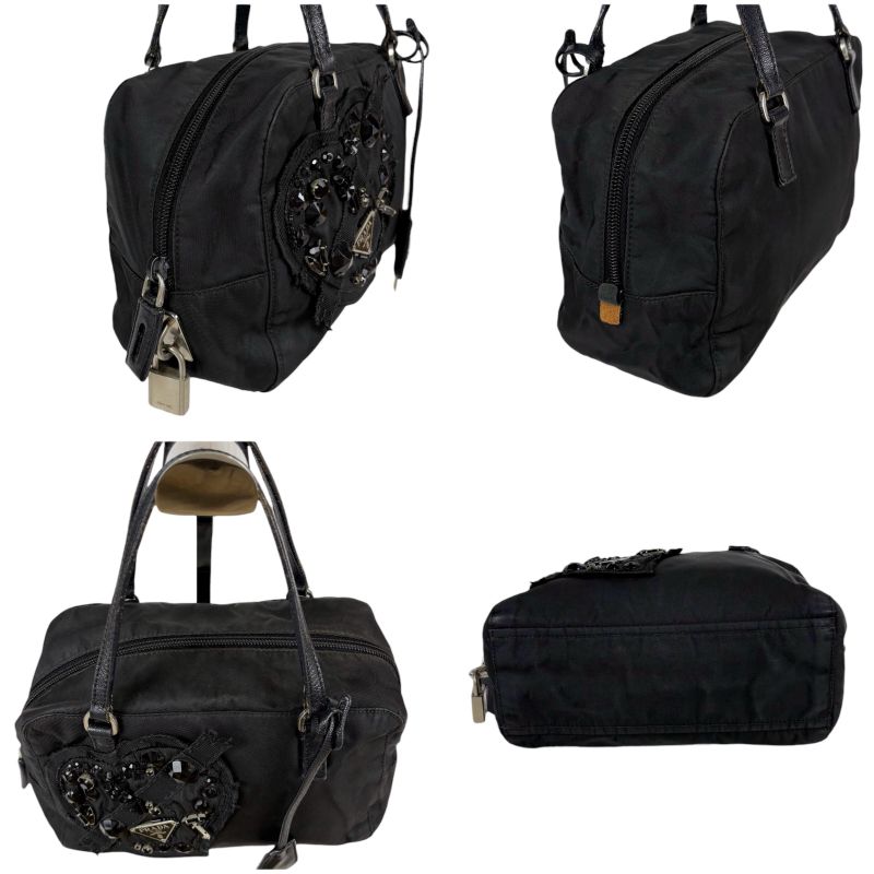 Prada Evening Heart Mini Handbag Black Nero Tessuto Nylon Beads