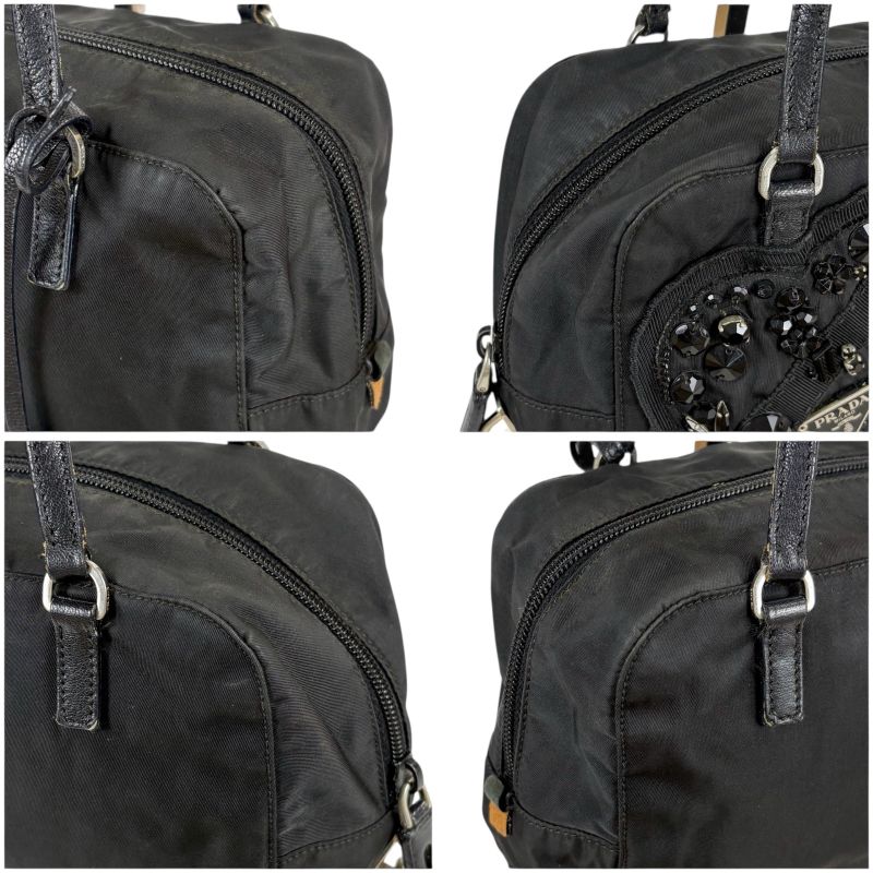 Prada Evening Heart Mini Handbag Black Nero Tessuto Nylon Beads