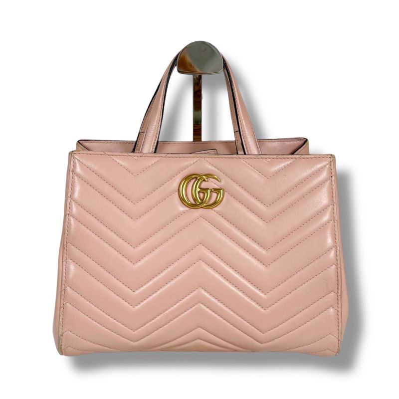 Gucci 2-Way Shoulder Bag Handbag GG Marmont Pink Leather Quilting