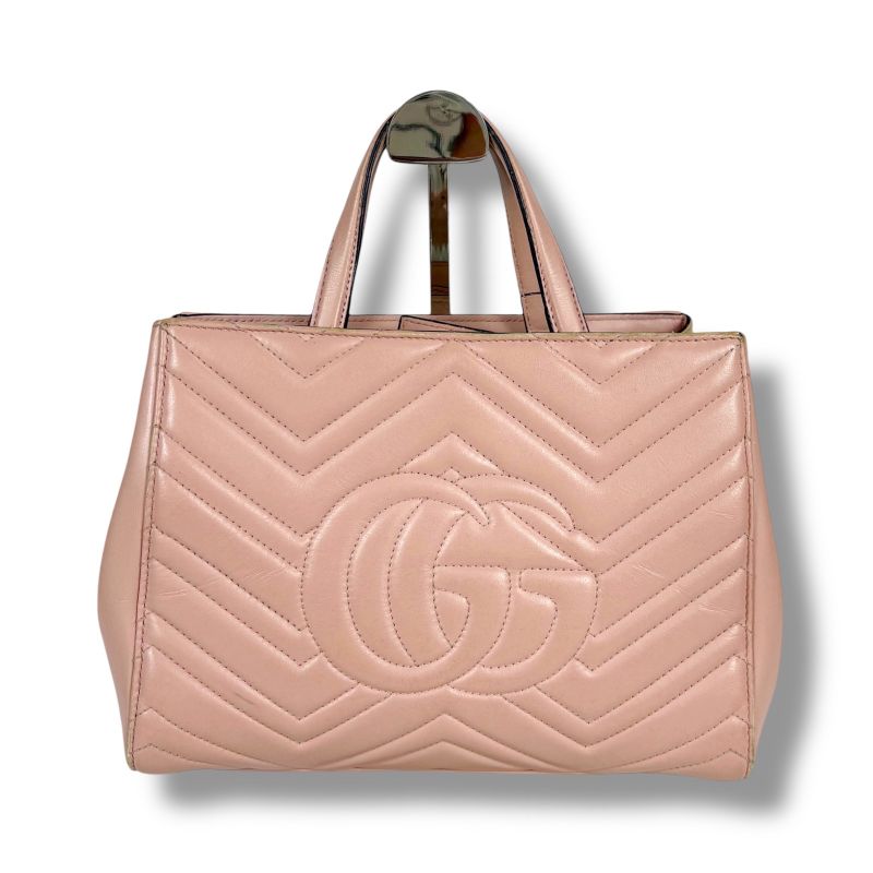 Gucci 2-Way Shoulder Bag Handbag GG Marmont Pink Leather Quilting