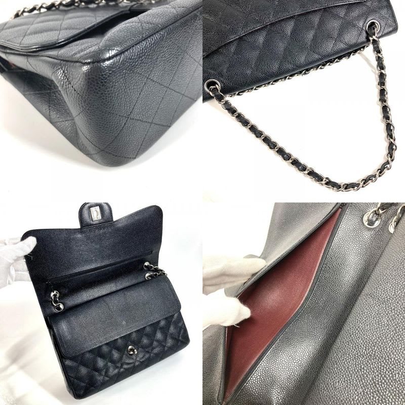 Chanel Shoulder Bag CC Quilted 30 Caviar Leather Black