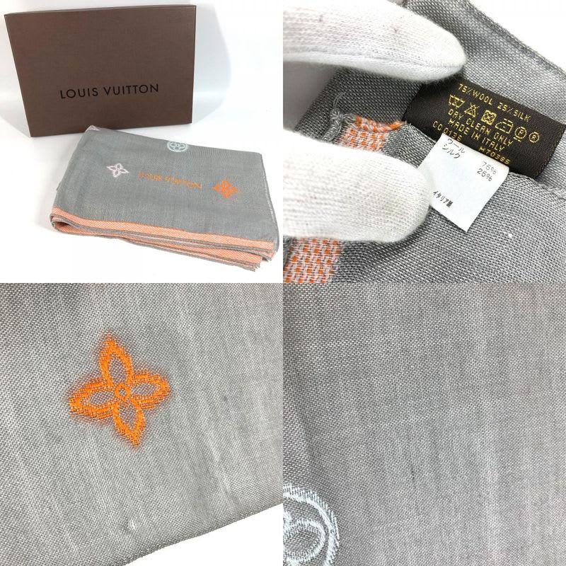 Louis Vuitton Shawl Monogram Logo Wool Gray — view 8