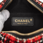 Chanel Chain Shoulder Bag Red Black Tweed Leather — view 6