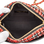 Chanel Chain Shoulder Bag Red Black Tweed Leather — view 5