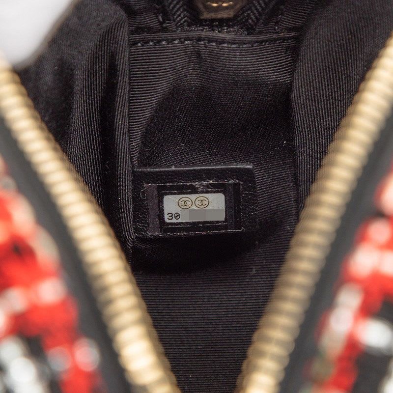 Chanel Chain Shoulder Bag Red Black Tweed Leather — view 7