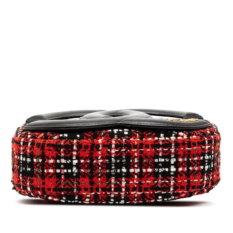 Chanel Chain Shoulder Bag Red Black Tweed Leather — view 4