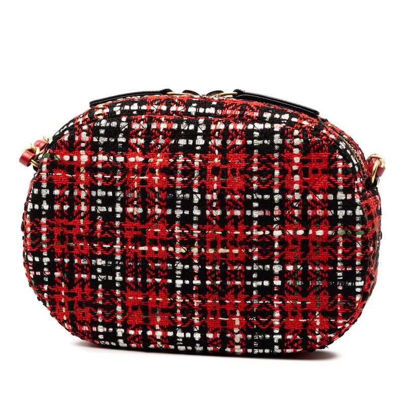 Chanel Chain Shoulder Bag Red Black Tweed Leather — view 3