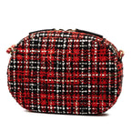 Chanel Chain Shoulder Bag Red Black Tweed Leather — view 3