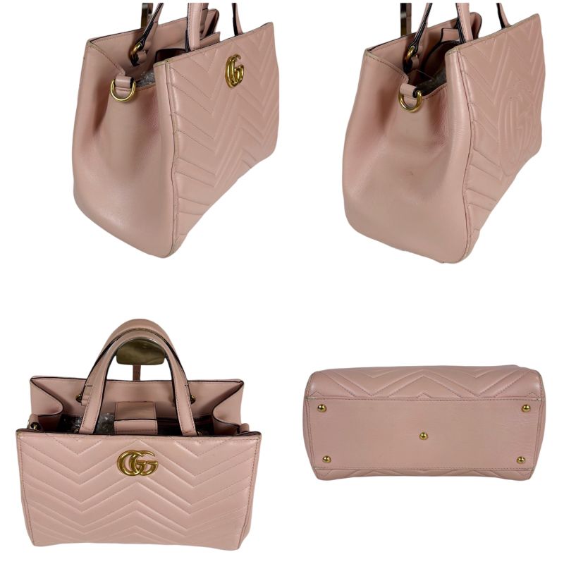 Gucci 2-Way Shoulder Bag Handbag GG Marmont Pink Leather Quilting
