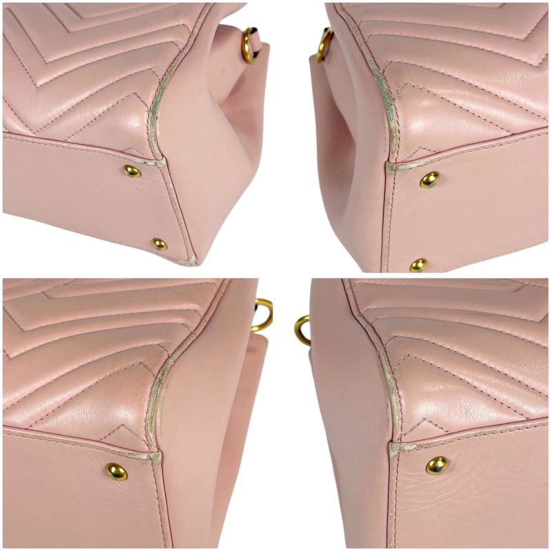 Gucci 2-Way Shoulder Bag Handbag GG Marmont Pink Leather Quilting