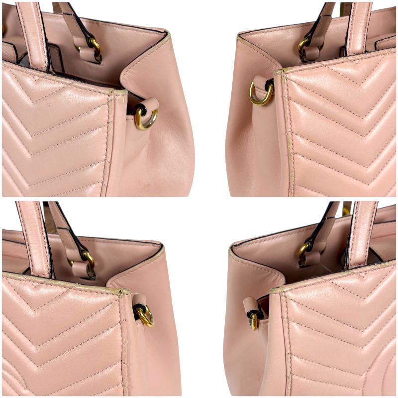 Gucci 2-Way Shoulder Bag Handbag GG Marmont Pink Leather Quilting