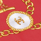 Chanel Scarf Bandana CC Logo Chain Pattern Handkerchief 80 Red Silk — view 3