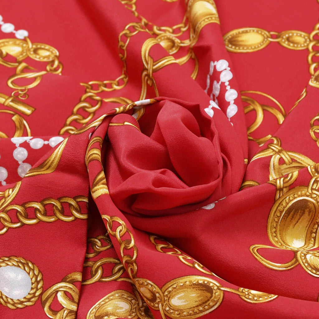 Chanel Scarf Bandana CC Logo Chain Pattern Handkerchief 80 Red Silk — view 5