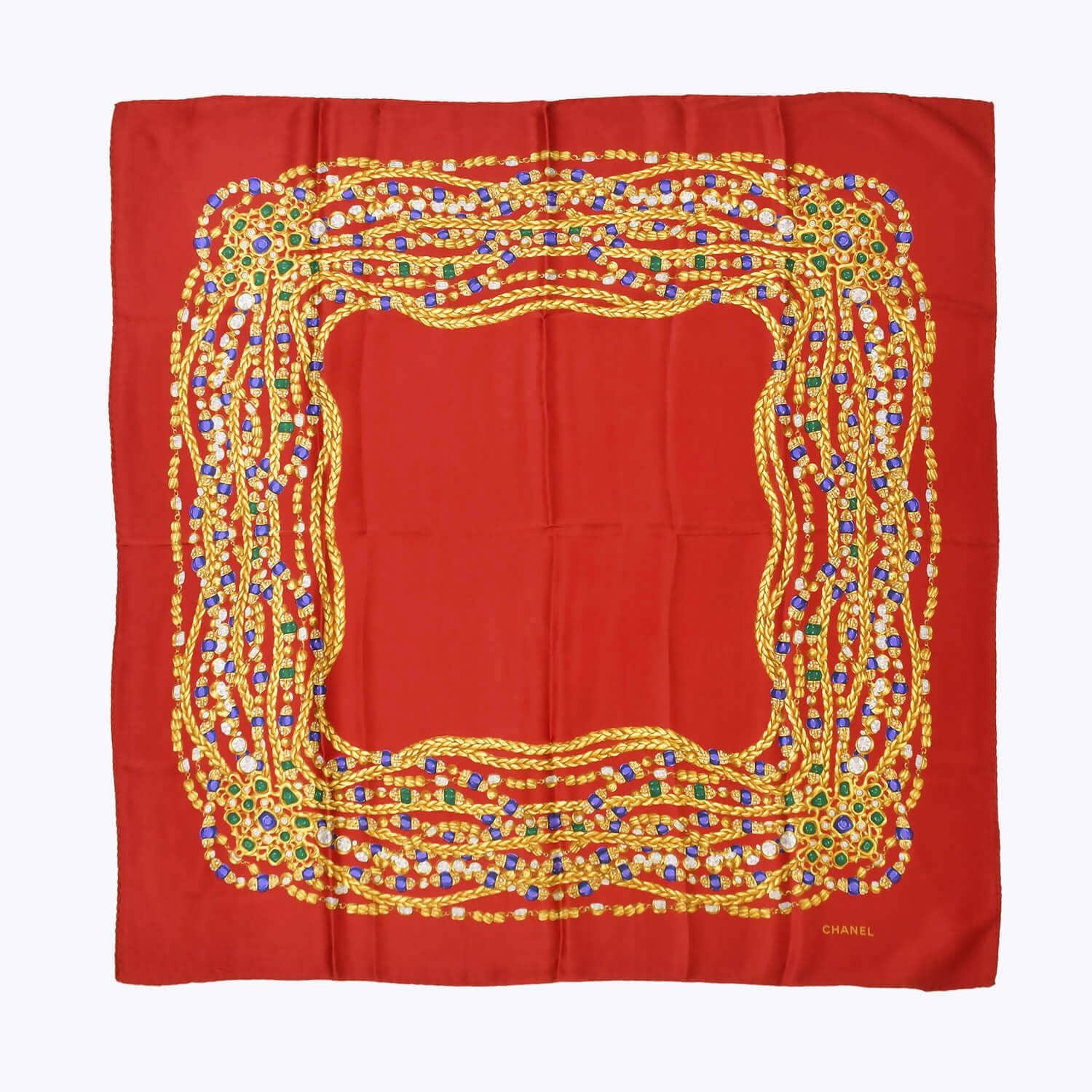 Chanel Scarf Bandana CC Logo Handkerchief 80 Red Silk