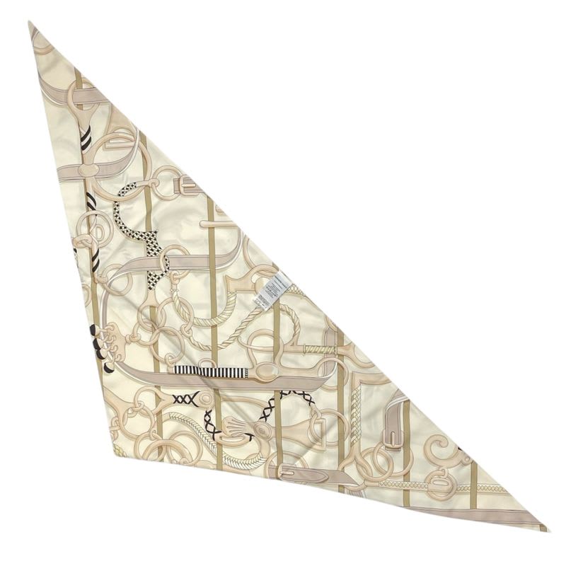 Hermes Triangle Scarf Horse Tack Pattern Silk Leather Cream — view 3