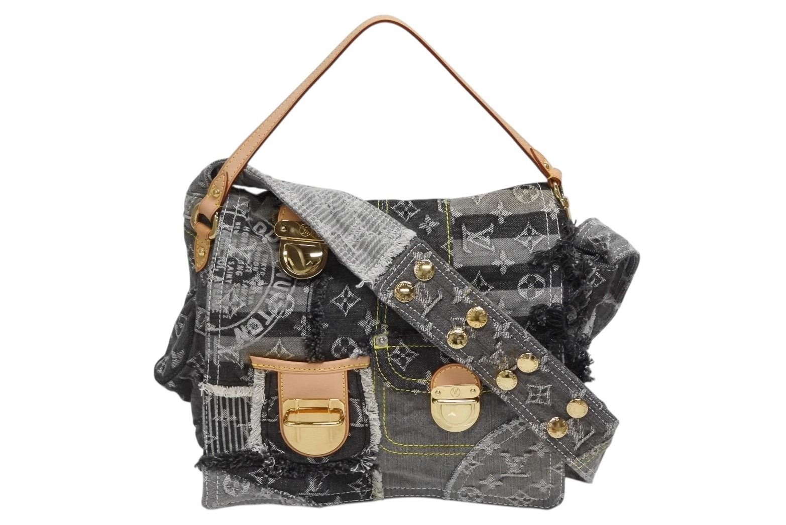 Louis Vuitton Monogram Denim Patchwork Posty Messenger Bag Gray