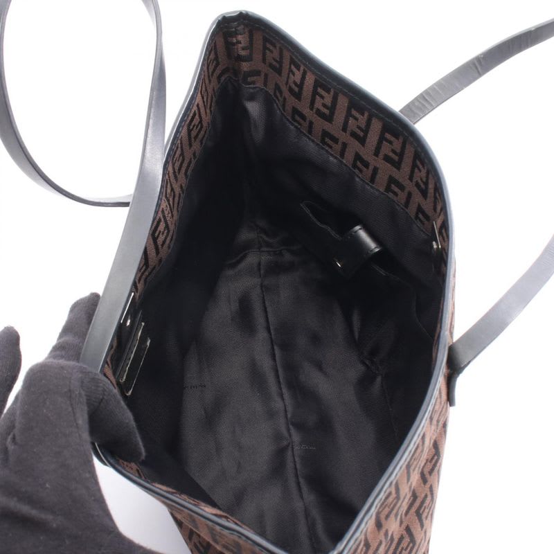 Fendi Tote Bag Zucchino 8 Bh075 Dark Brown Black Canvas Leather Mini — view 4