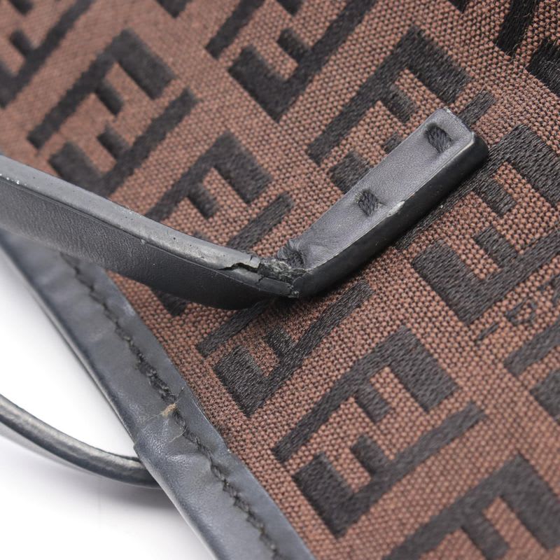 Fendi Tote Bag Zucchino 8 Bh075 Dark Brown Black Canvas Leather Mini — view 7