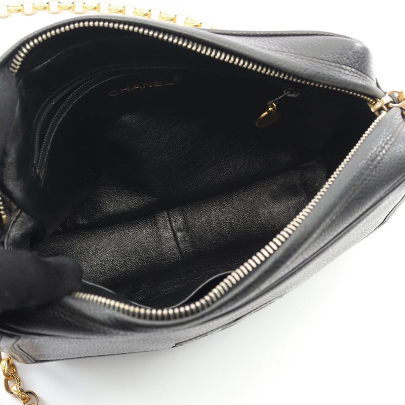 Chanel Shoulder Bag Black Leather Calf Chain