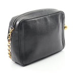 Chanel Shoulder Bag Black Leather Calf Chain