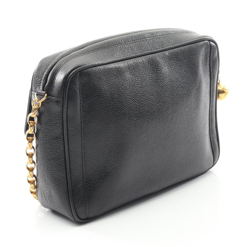 Chanel Shoulder Bag Black Leather Calf Chain