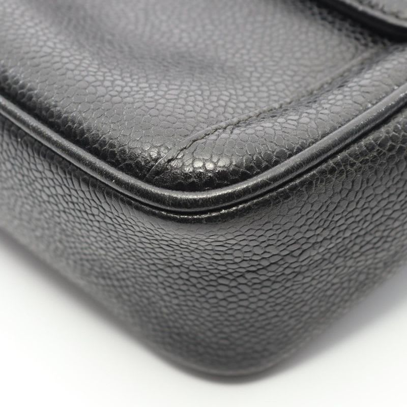 Chanel Shoulder Bag Black Leather Calf Chain