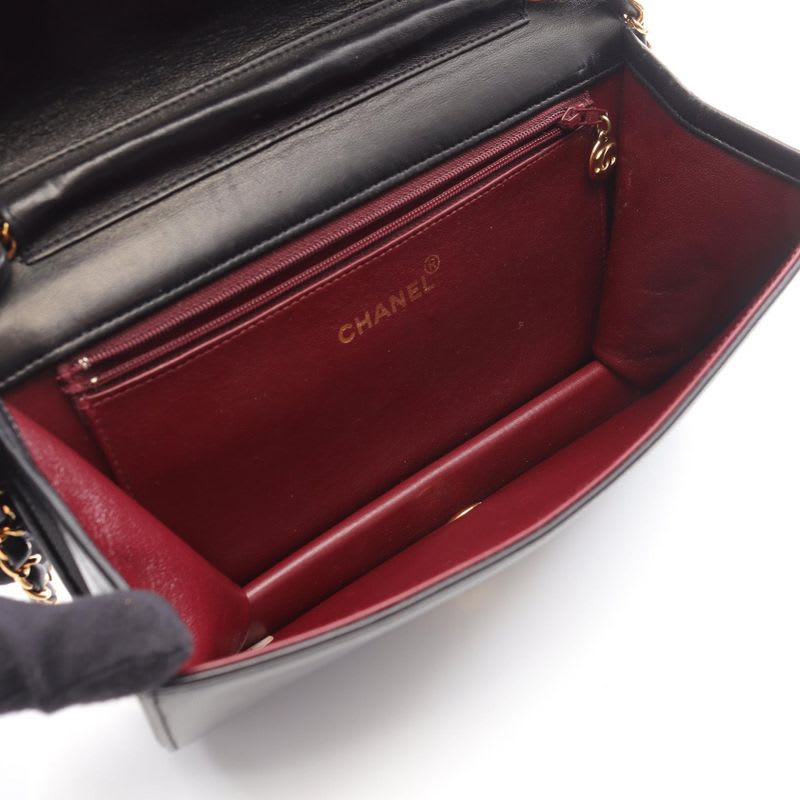 Chanel Shoulder Bag Quilted Full Flap Black Lambskin Push Lock
