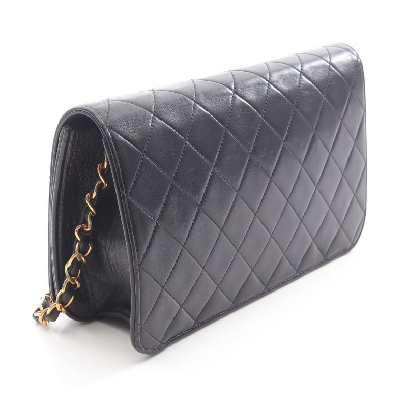 Chanel Shoulder Bag Quilted Full Flap Black Lambskin Push Lock