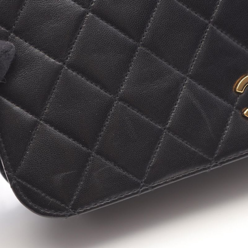 Chanel Shoulder Bag Quilted Full Flap Black Lambskin Push Lock