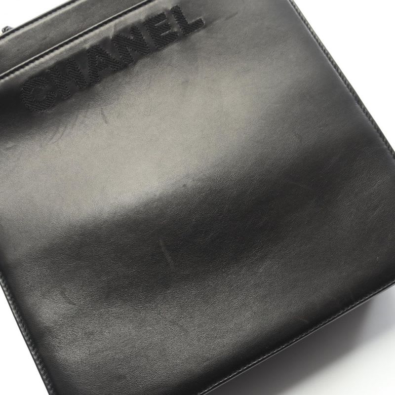 Chanel Tote Bag Black Lambskin Logo Handbag — view 8