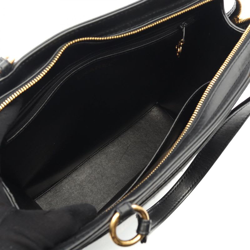 Chanel Tote Bag Black Lambskin Logo Handbag — view 4