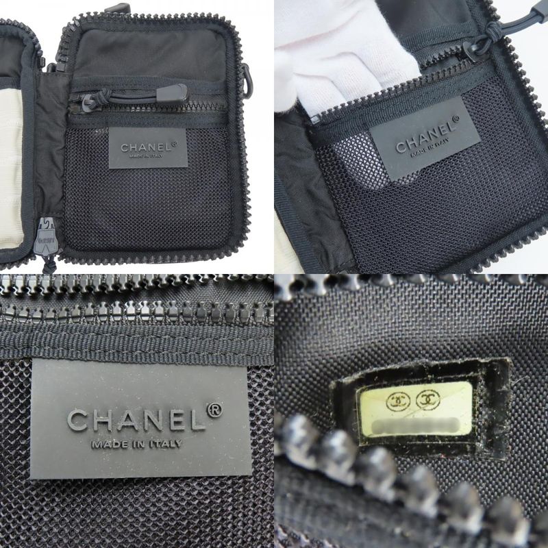 Chanel Shoulder Bag Sports Line Jacquard Nylon Ivory Black — view 8