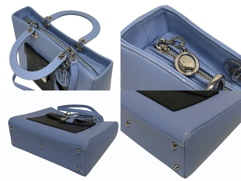 Dior Diorissimo 2-Way Handbag Blue Black Leather Silver — view 5